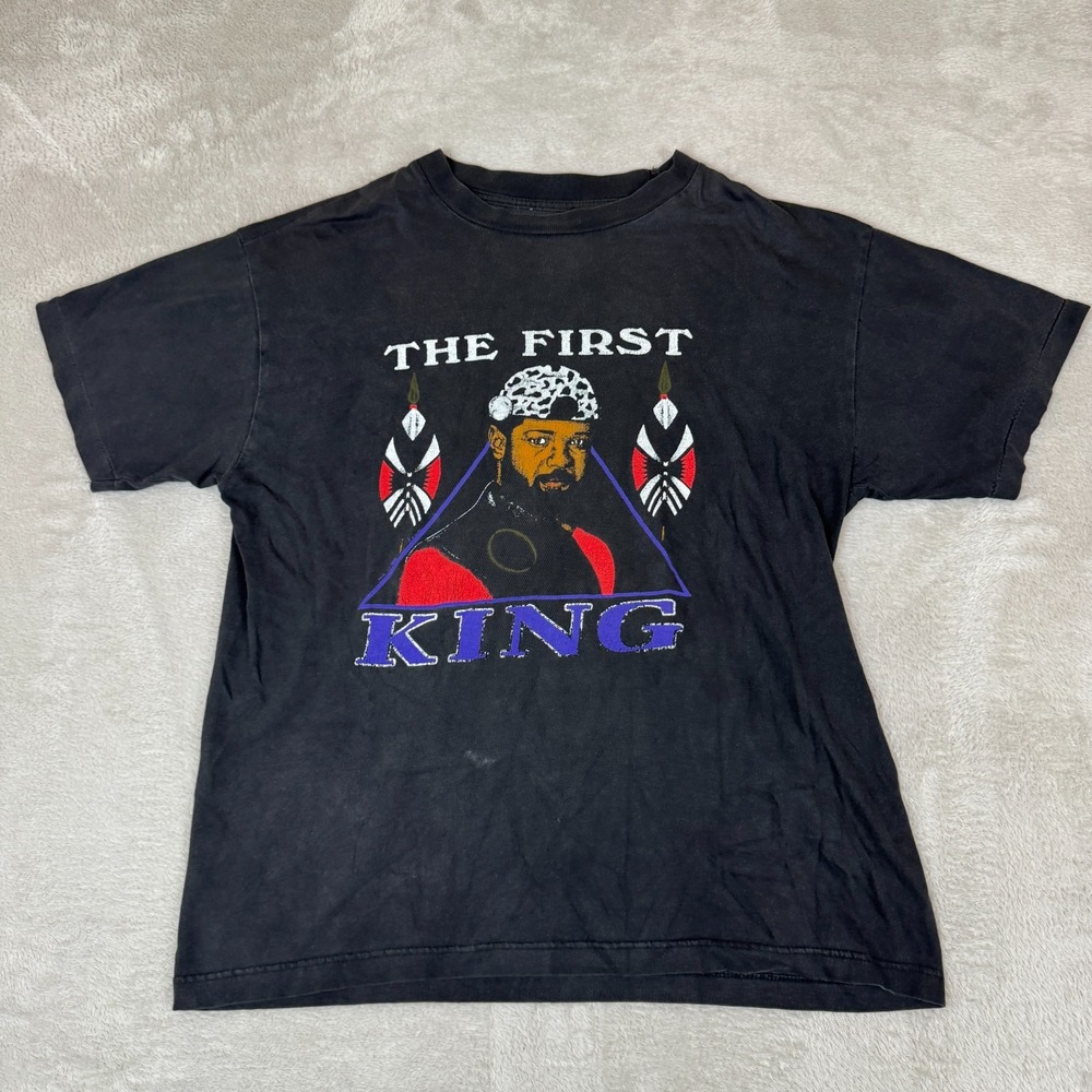 Vintage 90s The First King Shirt Mens Medium Black Preowned Flaws Graphic Tee‎